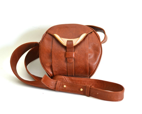 Vintage Brown Crossbody Bag Wide Strap Modern by RebootVintage