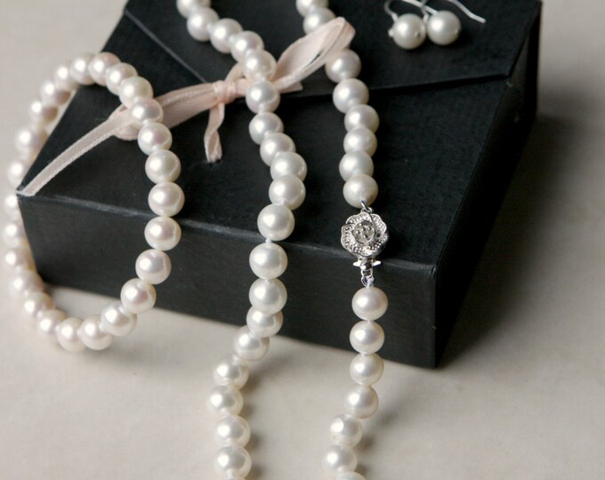 Bride necklace, wedding necklace, Bridesmaid gift, Wedding gift, pearl set, pearl necklace, genuine pearl set, wedding set, gift for her