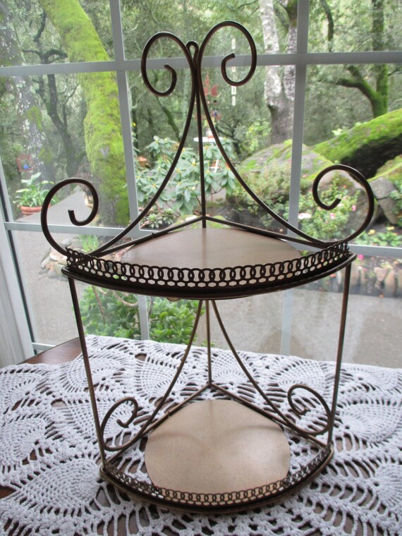Vintage Two Tiered Metal Corner Shelf