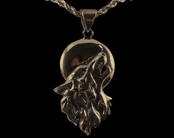 Solid Bronze Howling Wolf Pendant - Free Shipping