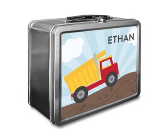 Dump Truck Lunch Box - Personalized Kids Lunch Box - Vintage Metal Lunch Box - Chalkboard Lunchboxes