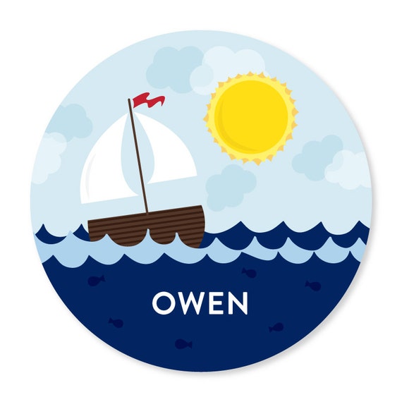 Personalized Plate for Kids - Sailboat Personalized Plate - Kids Dinnerware - Add Bowl Option Il_570xn
