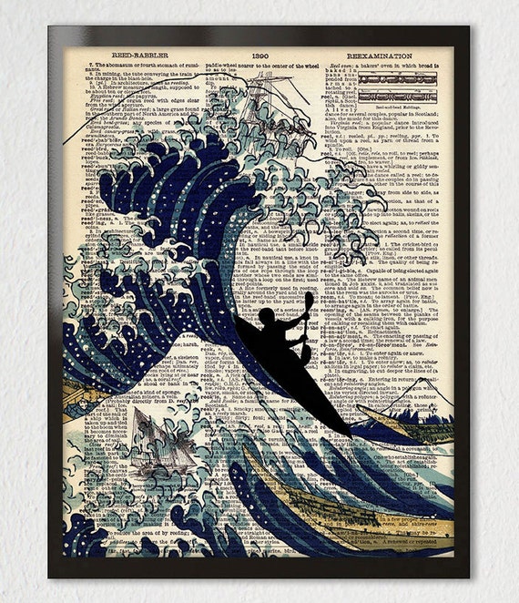 Items similar to CANOE Kayak Great Wave Off Kanagawa Dictionary Art 