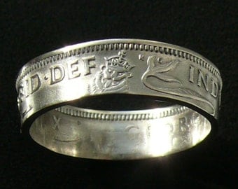 Silver Coin Ring 1937 United Kingdom 1 Shilling - Ring Size 8 1/2 and Double Sided