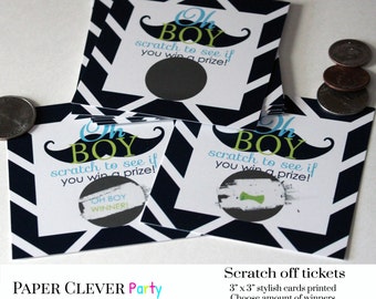 Mustache baby shower scratch off tickets -- boys shower lottery tickets ...