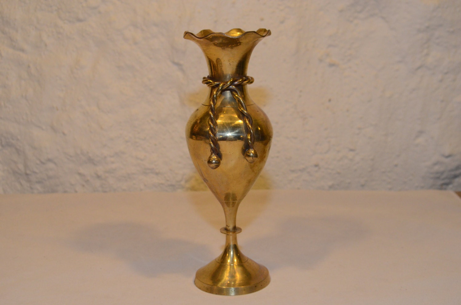 Vintage Solid Brass Decorative Vase Urn with Brass Cord
