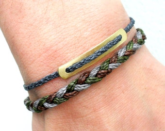 Mens bracelet friendship bracelet nylon cord with metal link