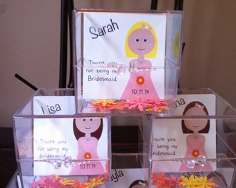 Bridesmaid gift box, personalized clear hard plastic cube bridesmaid gift boxes/Thank you for being my Bridesmaid Gift box for Bridal Party