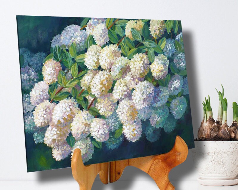 Hydrangea Painting Original Oil on Board Flower Wall Art Janet