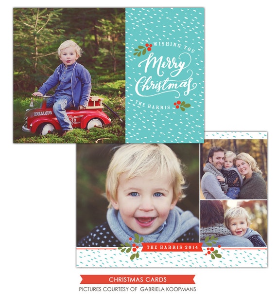 Merry Christmas Card Photoshop template INSTANT DOWNLOAD