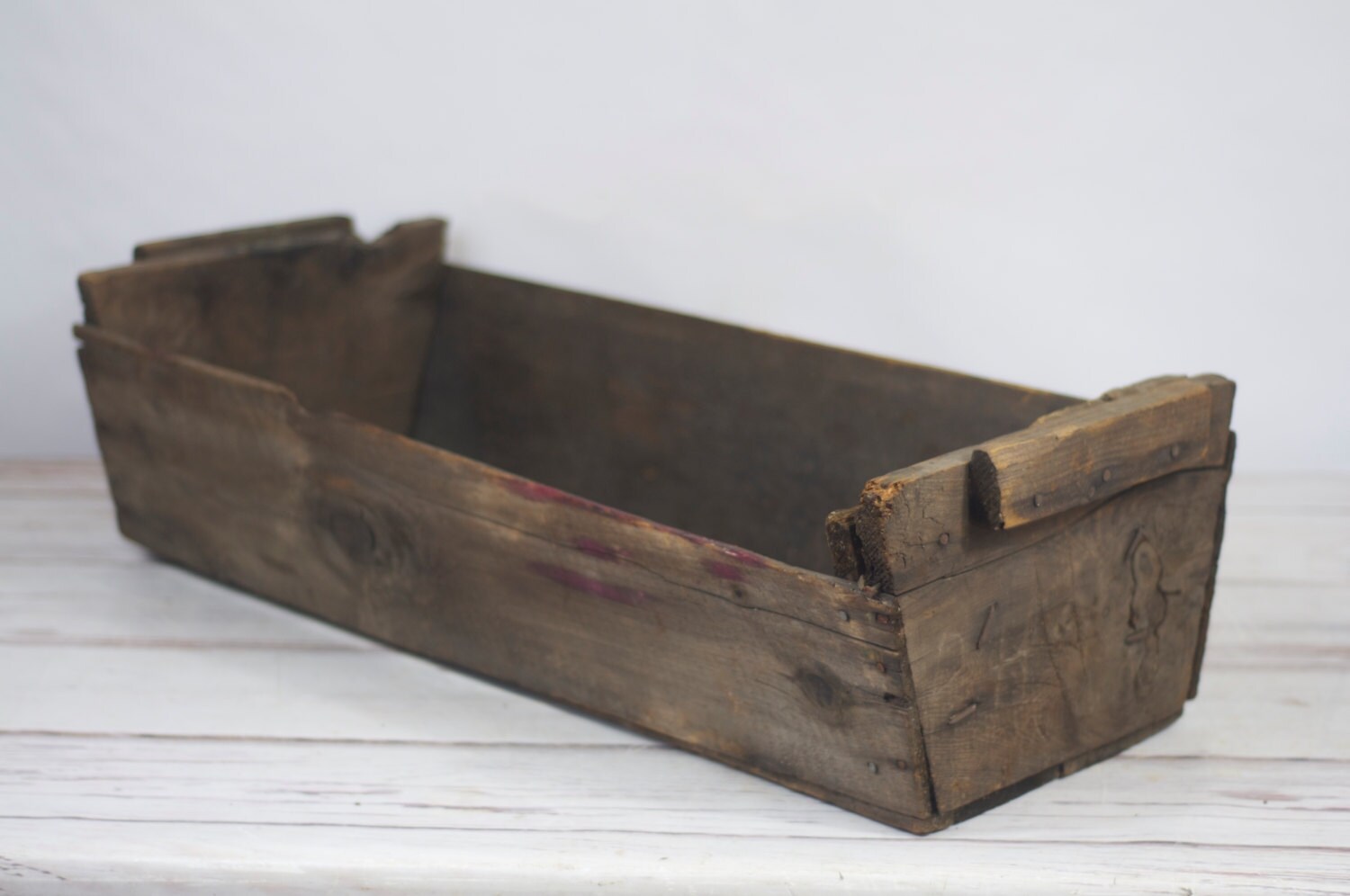 Primitive Vintage Wood Tote Box Crate Wood Box Gathering Basket Crate ...