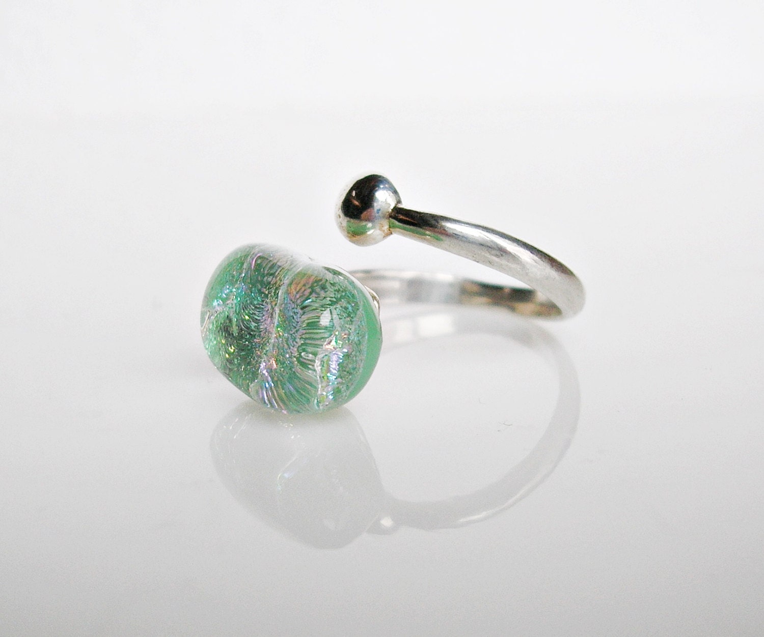 Mint Green Fused Glass Ring Sterling Silver by HummingbirdArtGlass
