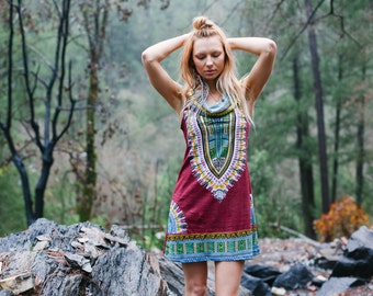 Short Day Tripper Hoodie Dress, Ox Blood Color, Festival, Hippie, Gypsy, Wanderlust, Psy, Boho, Tribal, Navajo, Mini Dress