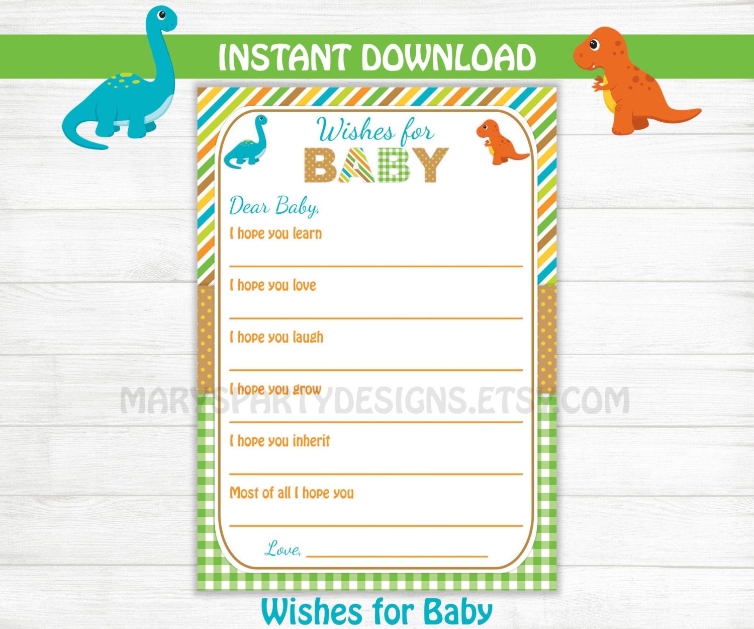 Dinosaur Baby Shower Games Wishes for Baby Printable PDF