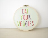 Eat Your Veggies Kitchen Decor - Kitchen Art - Embroidery Hoop Wall Art - tomato red mint green pink eggplant purple eat healthy motivation Eat Your Veggies Kitchen Decor - Kitchen Art - Embroidery Hoop Wall Art - tomato red mint green pink eggplant purple eat healthy motivation