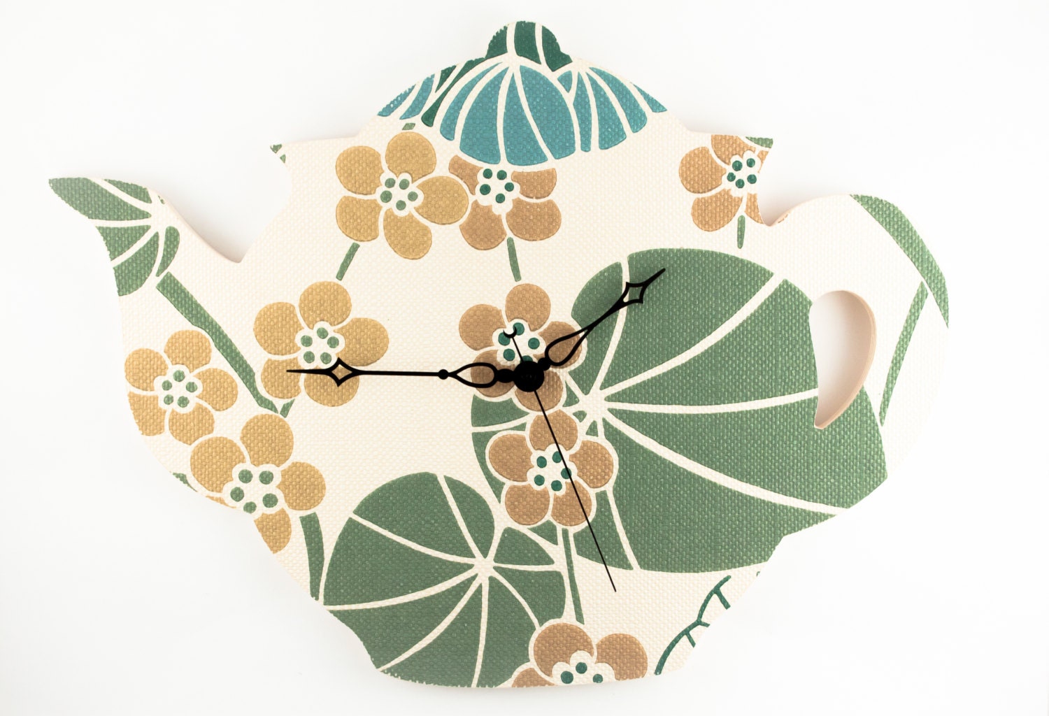 Wall Clock Elizabeth wooden Teapot with floral vintage