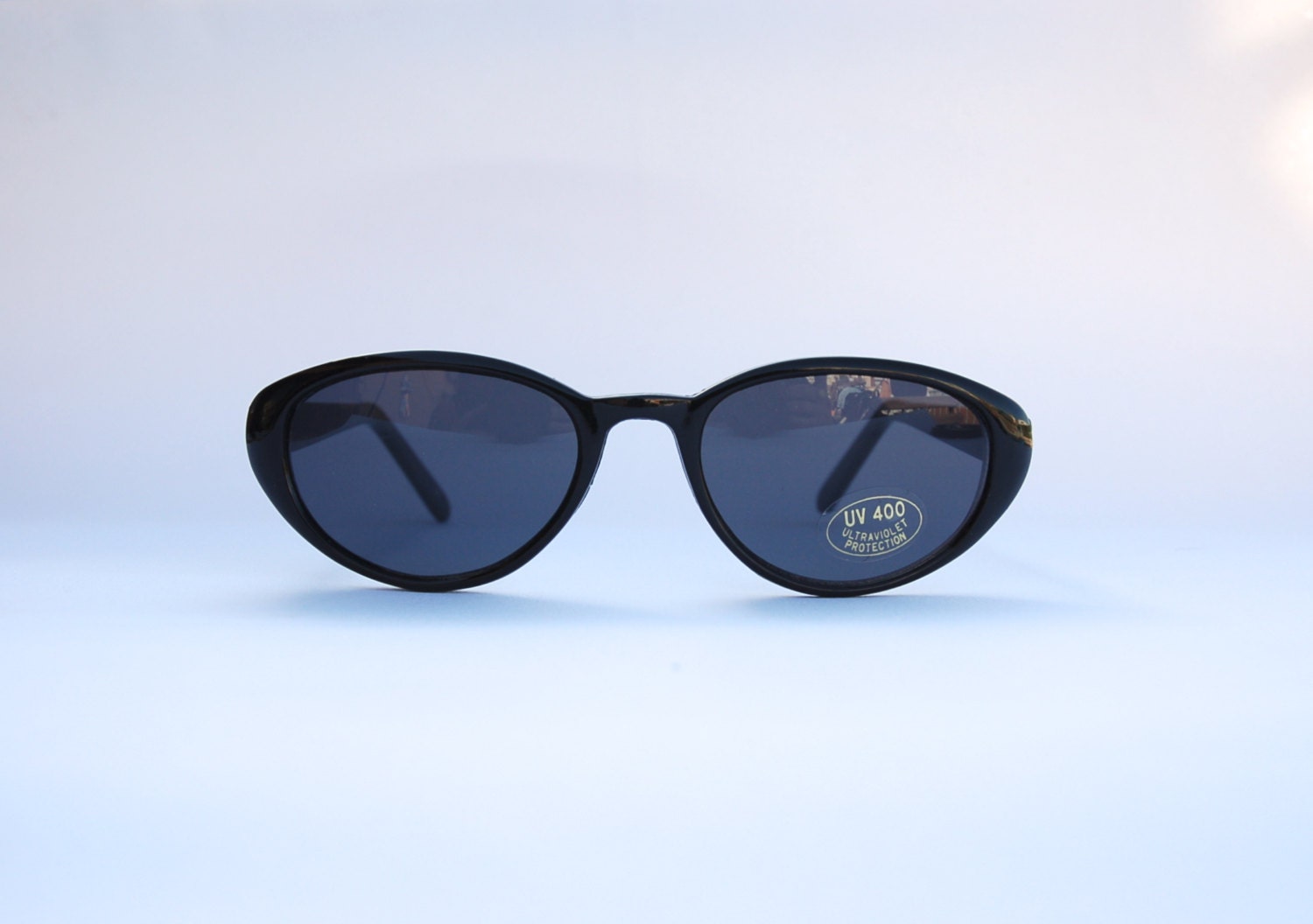 Vintage 90s Nos Dead Stock Black Sunglasses Oval Cateye Sunnies W Black Tone Frame Seapunk 