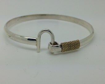 Caribbean Hook Bangle Bracelet - Relationship Bracelet - Sterling Silver and 14K Yellow Gold Bangle
