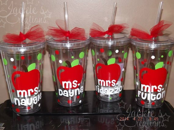 Personalized Teacher Gift Tumbler Cup with Apple Pencil Art