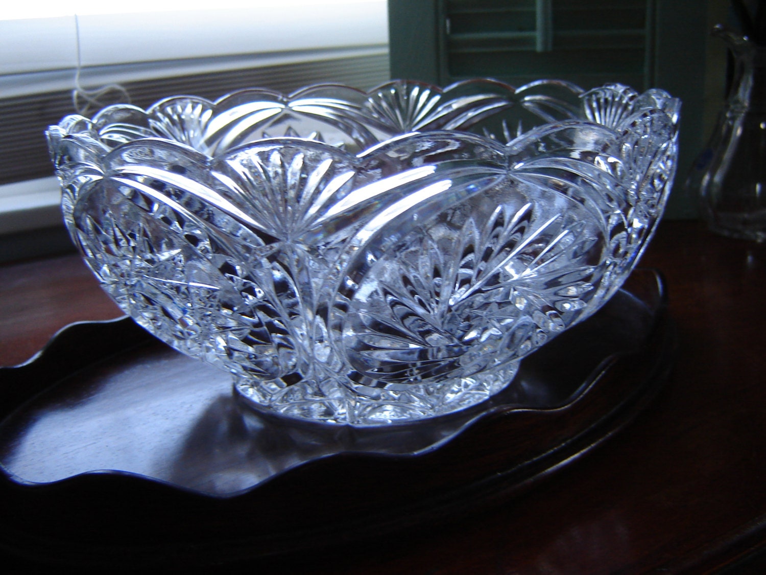 Vintage Crystal Bowl centerpiece bowl wedding by mitzisvintage