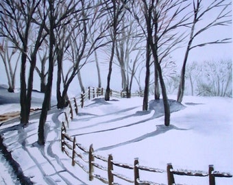 Snowy Winter Lane, Limited Edition Giclee Print, Landscape Painting, Snowy Print, Winter Print