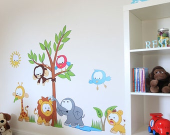 Large Jungle Animals kids Nursery Wall Sticker Decal. Unique bespoke design for children. Unique design by Vinyl Impression.