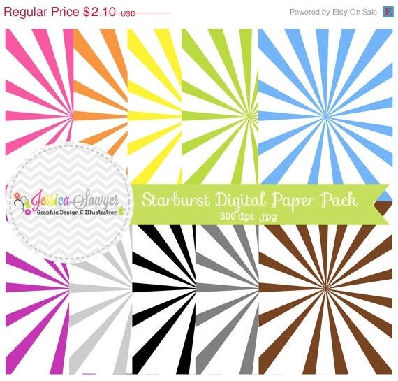50% OFF- CLEARANCE - starburst digital paper pack - carnival backgrounds - bright - colorful - printable papers - card making INSTANT Downlo Il_570xn