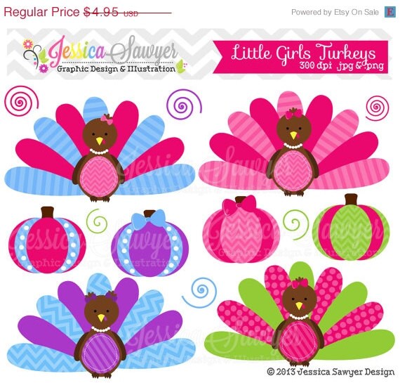 80% OFF - INSTANT DOWNLOAD, little girls turkeys, thanksgiving turkey clipart, for commercial use, personal use, invites, cards, scrapbooki Il_570xn