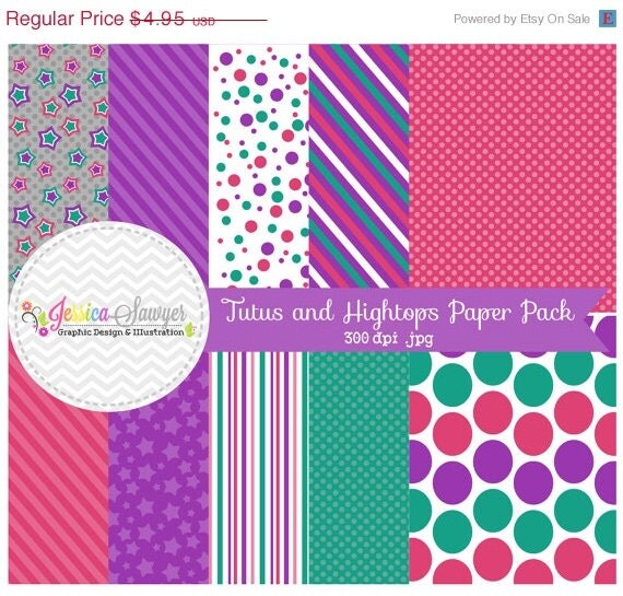 80% OFF - INSTANT DOWNLOAD, tutus and hightops digital paper pack, green, purple, pink, digital scrapbooking paper, digital backgrounds, gir Il_570xn