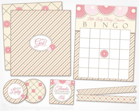 Girl Baby Shower Printables Party Package - INSTANT DOWNLOAD - Pink Baby Shower Decorations Little Lady Baby Shower Floral Vintage Inspired Il_570xn