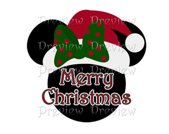 Printable Christmas Minnie Head Iron On Transfer - Cruise Door Magnet or Clip Art - DIY Iron On t-shirt Transfer - Disney Christmas Shirt-