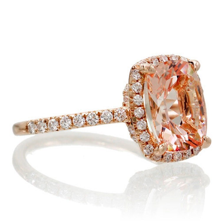 18k Rose Gold 9x7 Cushion Cut Diamond Halo Morganite By Samnsue