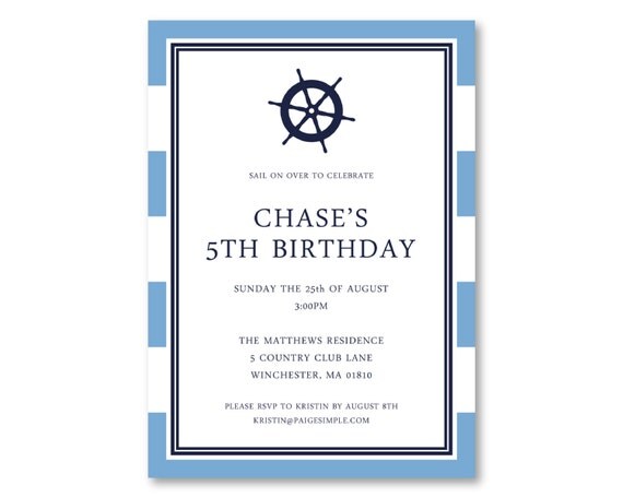 Preppy Nautical Birthday Invitation (Nautical Invitation, Baby Boy, Baby Shower, Nautical Birthday, Nautical Party, Blue Nautical Wheel) Il_570xn