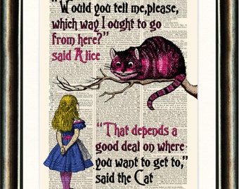 Alice in Wonderland EAT ME vintage book page print on a page
