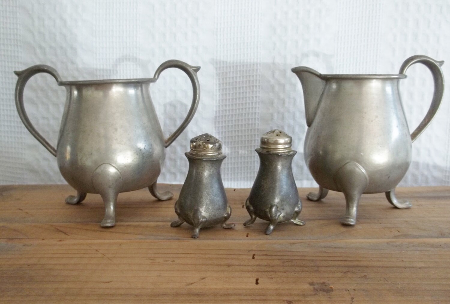 Pewter cream & sugar set creamer pewter salt and by GraceYourNest