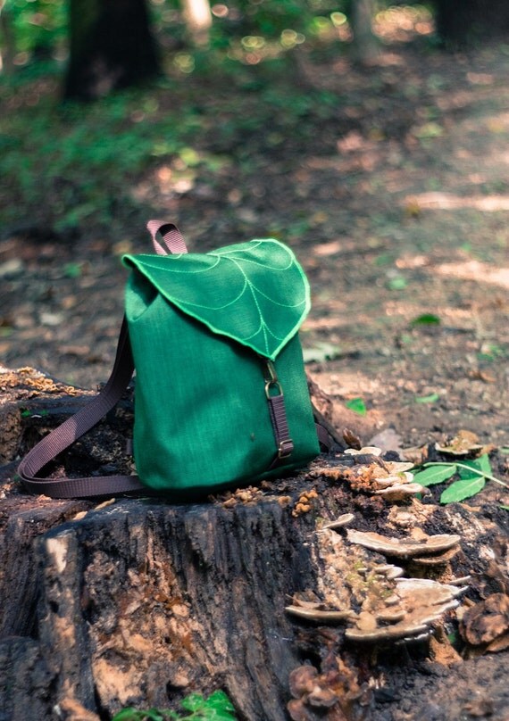 Dark Green Leaf Mini Backpack Women's Rucksack by LeaflingBags