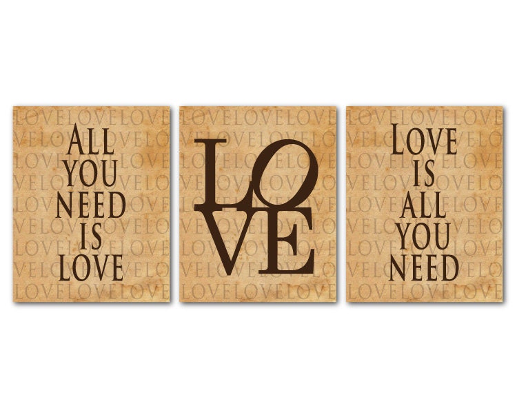 Modern Wall Art Trio All You Need is Love by SusanNewberryDesigns