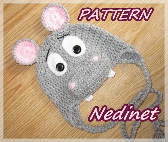 Hippo the Hippopotamus crochet hat PATTERN pdf Happy Hippo