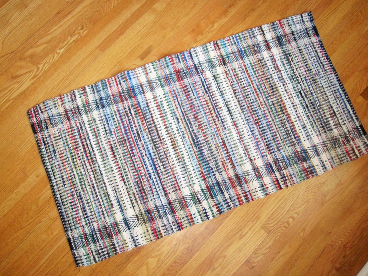 Multicolored Handloomed Rag Rug With No Fringe Great