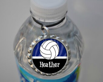 1 Personalized Navy Blue Volleyball Water Bottle Tags, 15 color choices, volleyball gifts, volleyball gift, volleyball tags, team gift