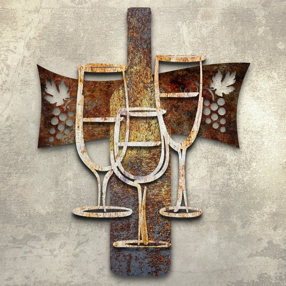 Metal Wall Art Wine Glasses Wine Time Sculpture