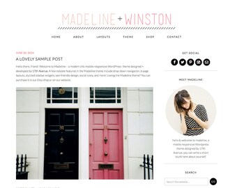 Wordpress Theme Premade Blog Template Design - "Madeline & Winston" Instant Digital Download