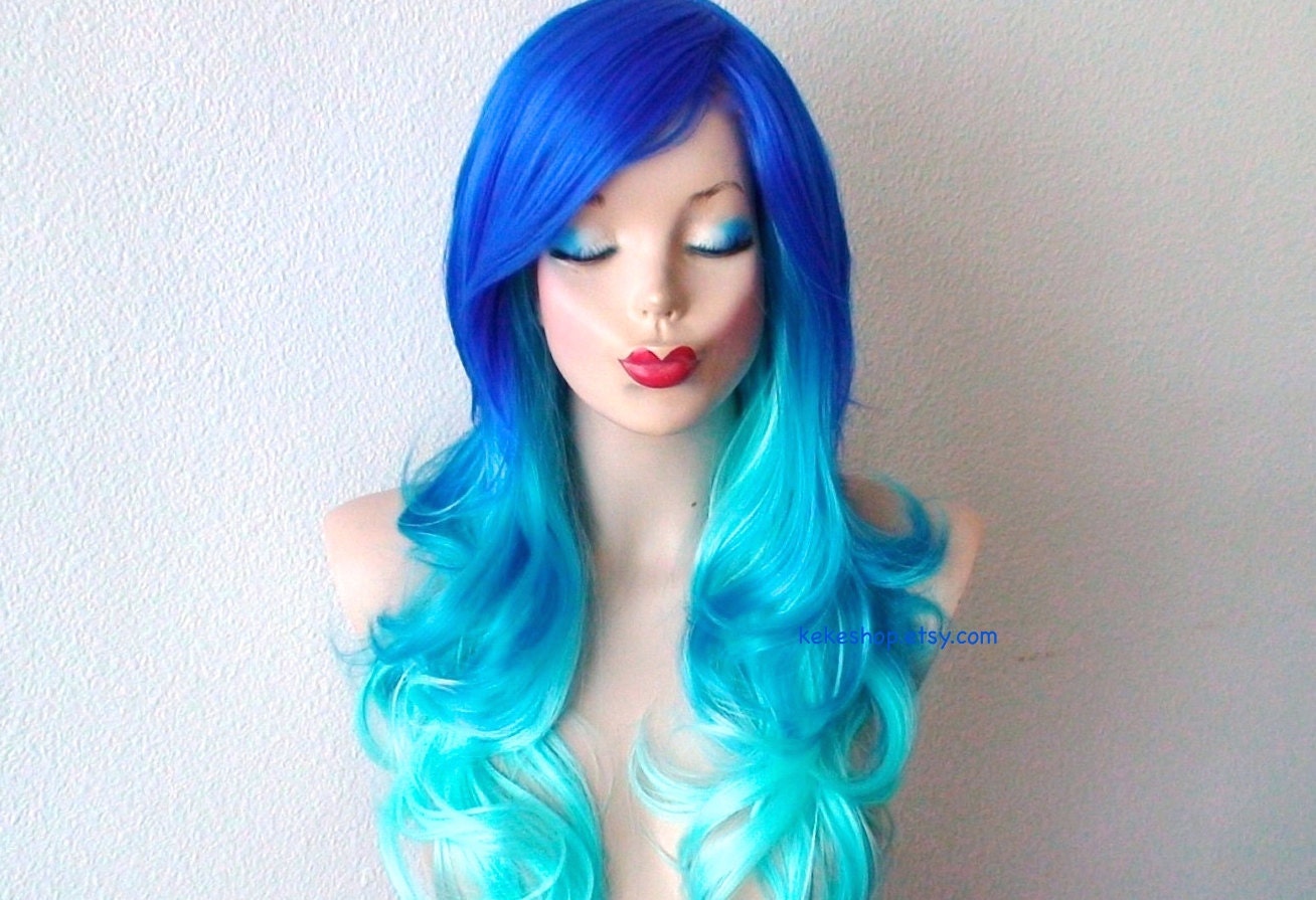 Blue Ombre Synthetic Wig - wide 6