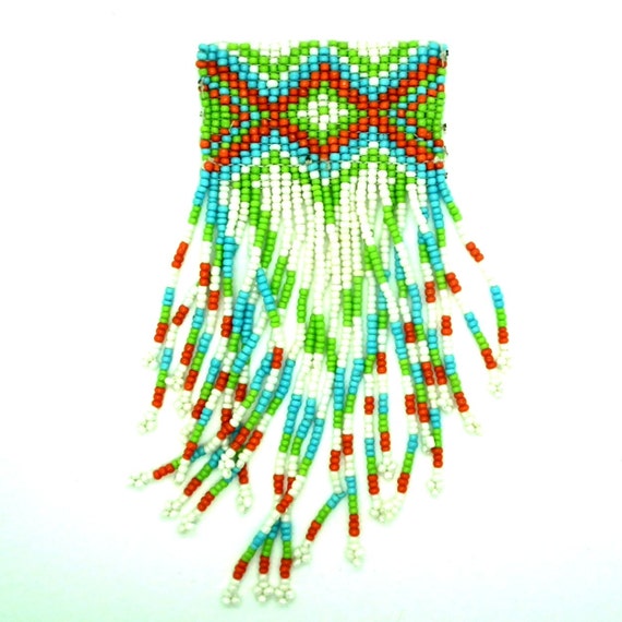 Bead-work design Jewelry making supplies Native Navajo geometric style. Blue Red White Green