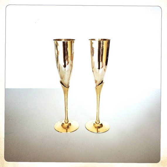 vintage champagne flutes brass and silverplate hollywood regency glam