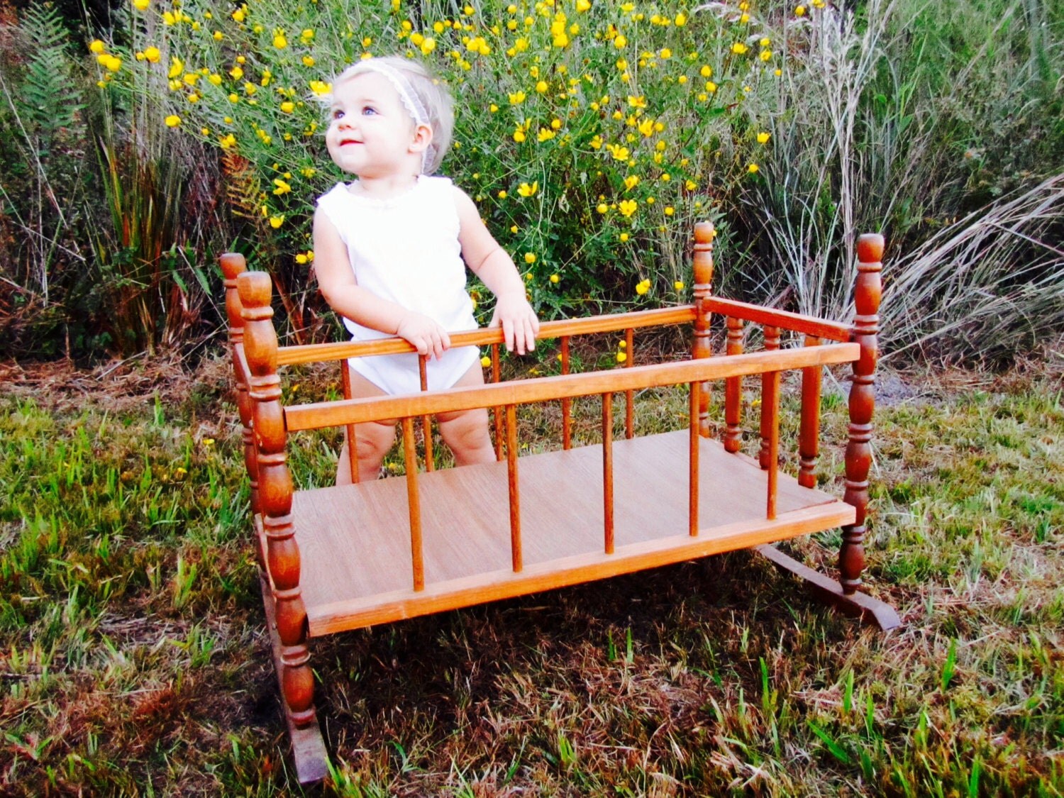 antique doll crib with wheels