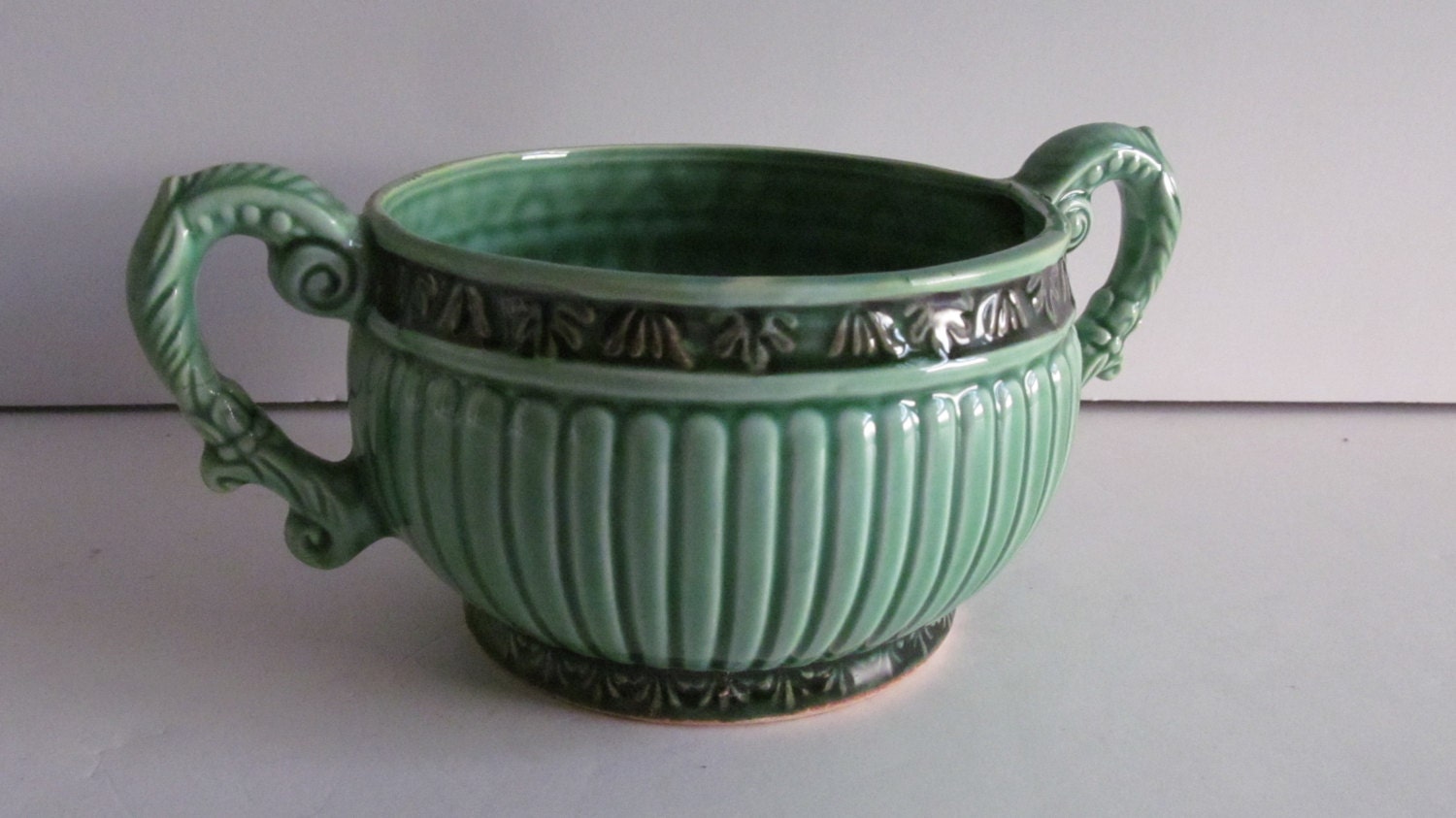 Art Deco Pottery Bowl Green and Black Pottery bowl with 2