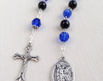 St Michael Thin Blue Line saint medal necklace black and blue