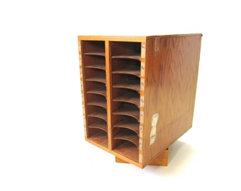 Wood Library Card Catalogue, Vintage wood storage , Industrial, school furniture, Homemade