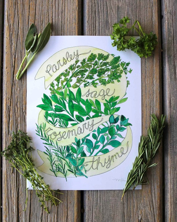 Parsley Sage Rosemary & Thyme Art Print 9x12 by MarcellaStudio